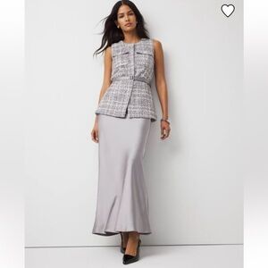 WHITE HOUSE BLACK MARKET TWEED VEST SATIN MAXI DRESS SKIRT GRAY SILVER COMBO 4
